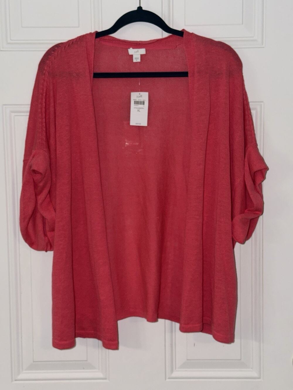 J Jill XL Linen Blend Pink Open Cardigan Strawberry Color Lightweight NWT